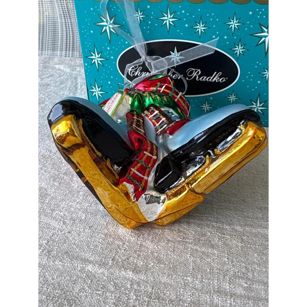 Christopher Radko Ice Skates Glass Christmas Ornament Seasons Greetings Blue Box